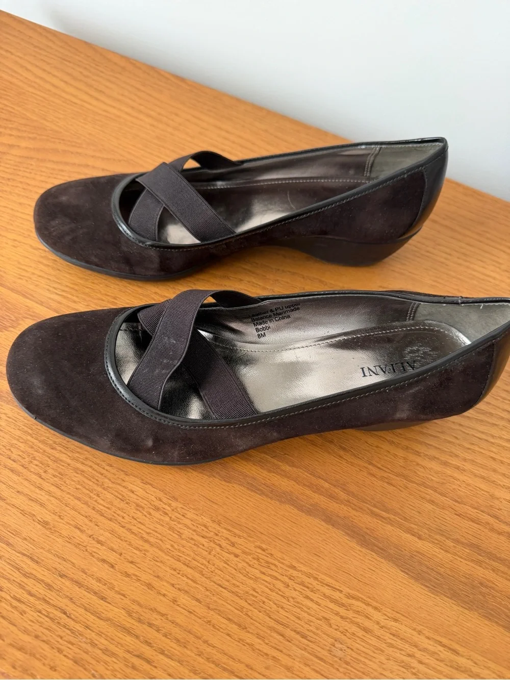 Alfani Brown Suede Flats with Cross Elastic Straps